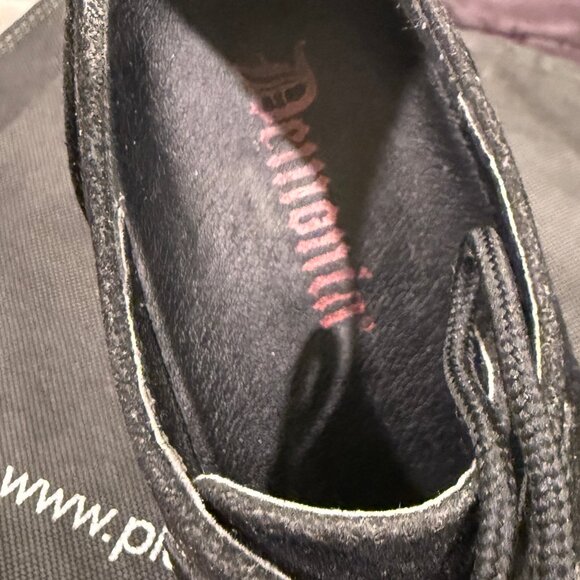 DEMONIA BLACK WITH GRAY PRINT SUEDE PLATFORM SHOES/BOOTIES - Picture 9 of 13